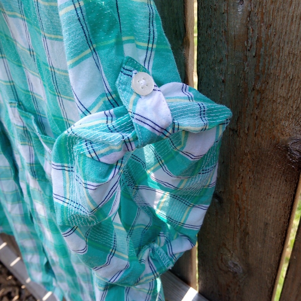 Riders By Lee Short Sleeve Plaid Button Down Shirt Top - Picture 7 of 12